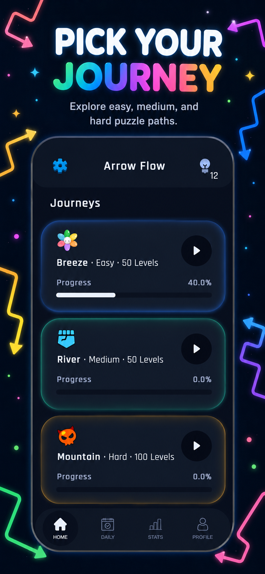 Arrow Flow Puzzle large grid screen